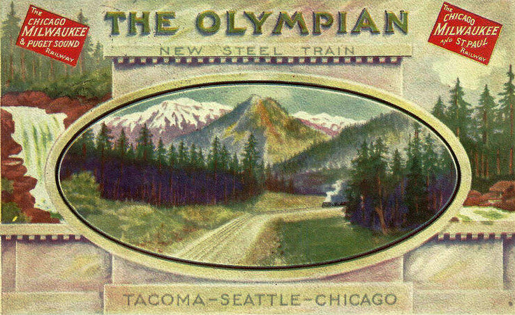 1911 postcard, The Olympian new steel train, Tacoma Seattle Chicago